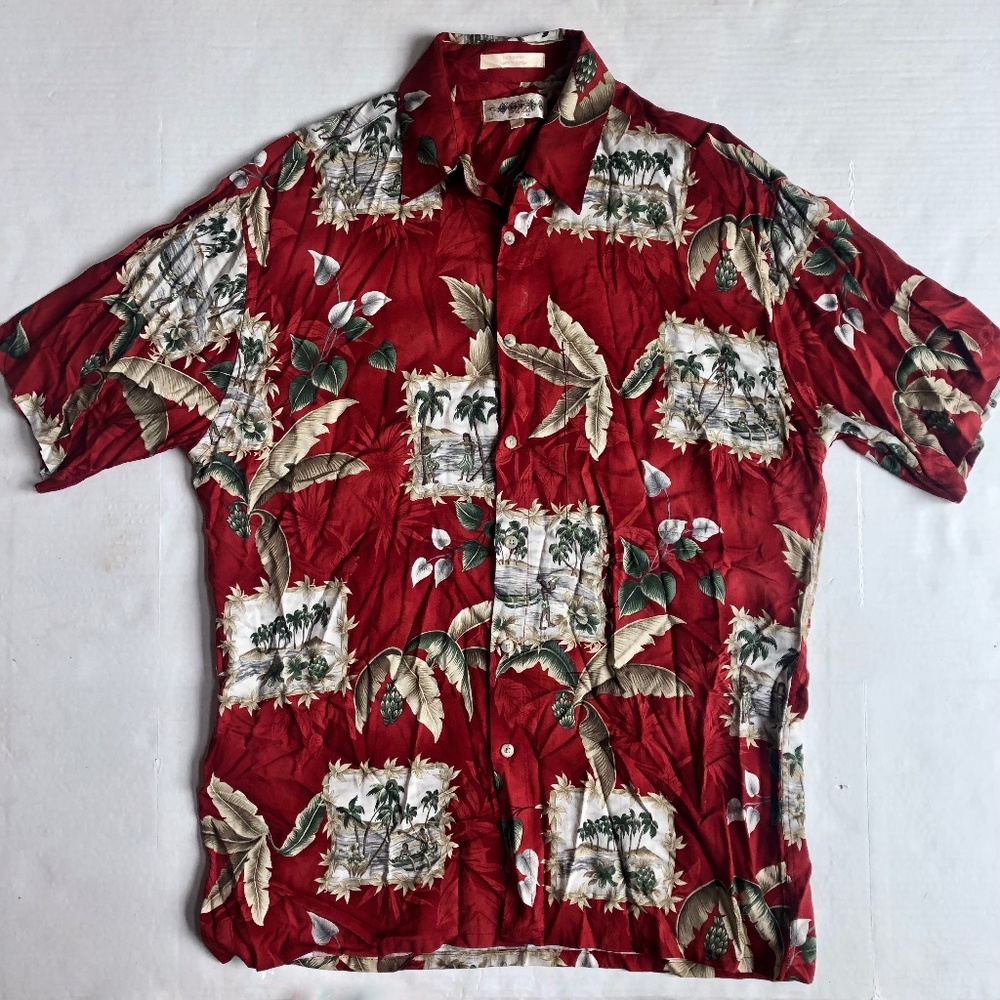 Campia Moda Red Hawaiian Floral Button Down Shirt